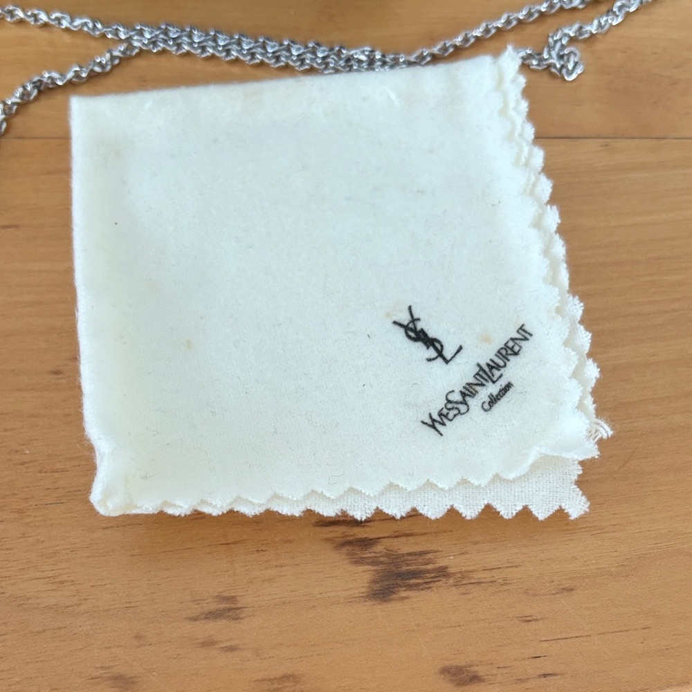 Yves Saint Laurent Silver Tone Chain Geometric Pendant Crystals 20.5-22" extend - Picture 12 of 14